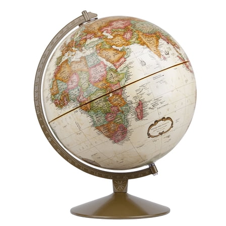 12-Inch World Globe with Vintage Political Map, Rotating Desktop Globe with Round Metal Base, Classic Educational Globe for Office, Study Room & Home Decor