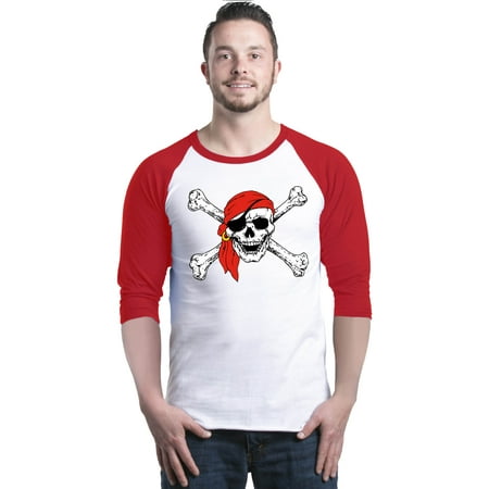 Pirate Skull Baseball Jersey - Shop4Ever Men's Skull and Crossbones Pirate Flag Raglan Baseball Shirt
