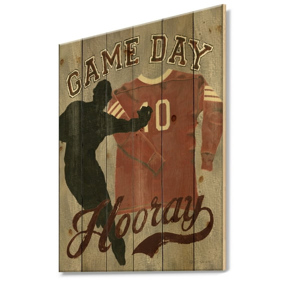 Designart 'football Game Day IV' Vintage Sport Print on Natural Pine Wood