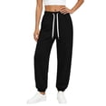 thumbnail image 4 of Women's Solid Jogger Pants Elastic Waist Adjustable Drawstring Loose Athletic Long Trousers with Pockets, Soft Casual Sport Bottoms for Workout, Daily Walking and Loungewear Black, 4 of 7