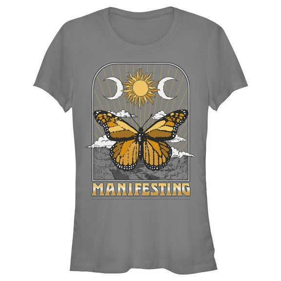 Junior's Lost Gods Manifesting Butterfly Graphic Tee Charcoal X Large
