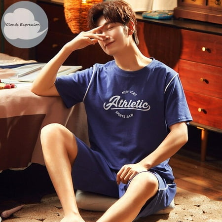 

QWZNDZGR Summer Cotton Two Piece Set Short Sleeved Men s Pajamas set Sleep&Lounge Sexy Sleepwear Suit Pijama Casual Plus XXXXL Homewear