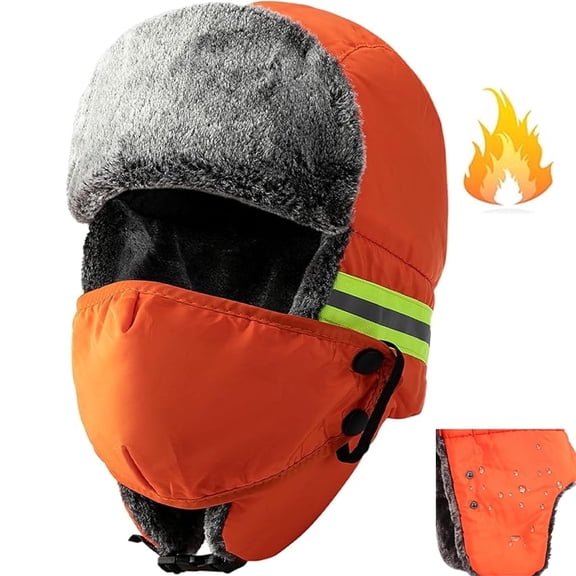 Tutuviw Winter Thermal Trapper Hat,Ski Hunting Cap,Reflective Safety Winter Hat,Ear Flaps Motorcycle Cycling Mask,Warm Fur Snow Hat for Women and Mens,Water Repellent Cold Weater