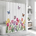 thumbnail image 5 of Tulips Spring Floral Shower Curtain Set - 72" x 78" Washable Bathtub Curtain with 12 Hooks, Pastoral Flowers Butterfly Farmhouse Waterproof Fabric Stall Shower Curtains for Bathroom/Bathtub Décor, 5 of 6