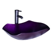 Walcut Purple Irregular Shape Tempered Glass Bathroom Vessel Sink Without Overflow, Equipped with Oil Rubbed Bronze Faucet Pop-up Drain Combo