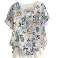 thumbnail image 4 of CHOK Hauts d'Été pour Femmes Tendance Lin Coton Confortable Manches Courtes Chemises Habillées Blouses Col Rond Hauts d'Été 2024 Imprimé Floral T-Shirts Décontractés Tunique Plus, 4 of 4