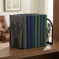 thumbnail image 2 of REGALWOVEN Decorative Floral Metal Bookends, Flower Design Book Ends for Shelves, Non-Skid Book Stopper for Home & Office, 2Pcs Black Style C 4.7"L x 3.5"W x 7"H, 2 of 6