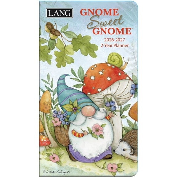 Lang Brands, LLC, Gnome Sweet Gnome 2 Year 2026 Pocket Planner, 3.63'' X 6.5'', Weekly Calendar with Wire-O Binding