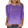 thumbnail image 2 of Royisotas 3/4 Sleeve Tops for Women Plus Size Print Casual Purple Summer Women Shirts Crew Neck Fashion Loose Fit T-Shirts, 2 of 5