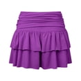 thumbnail image 5 of Arlun Women's Layered Ruffle Mini Skort Skirt Ruched Fold Low Waist Stretchy Cute Cake Skirts with Shorts Underneath Solid Color Soft Comfort Layered Y2k Style Summer Skorts Purple L, 5 of 6