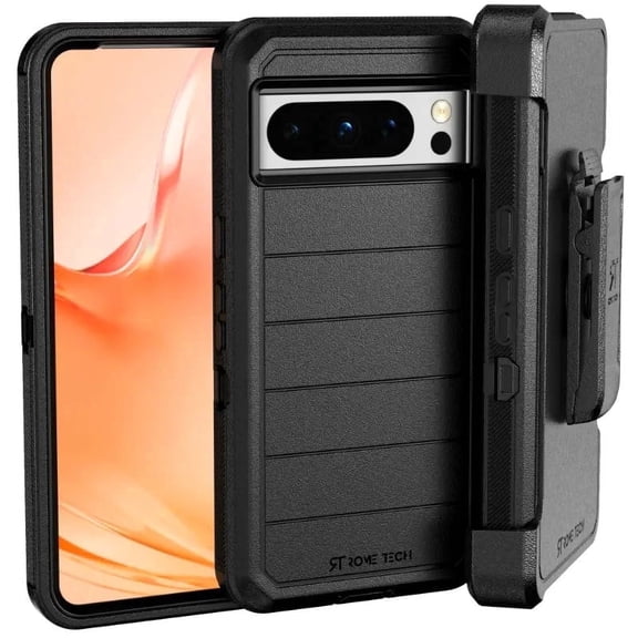 Rome Tech Protective Case for Google Pixel 8 Pro with Screen Protector, Dual-Layer Shockproof - Black