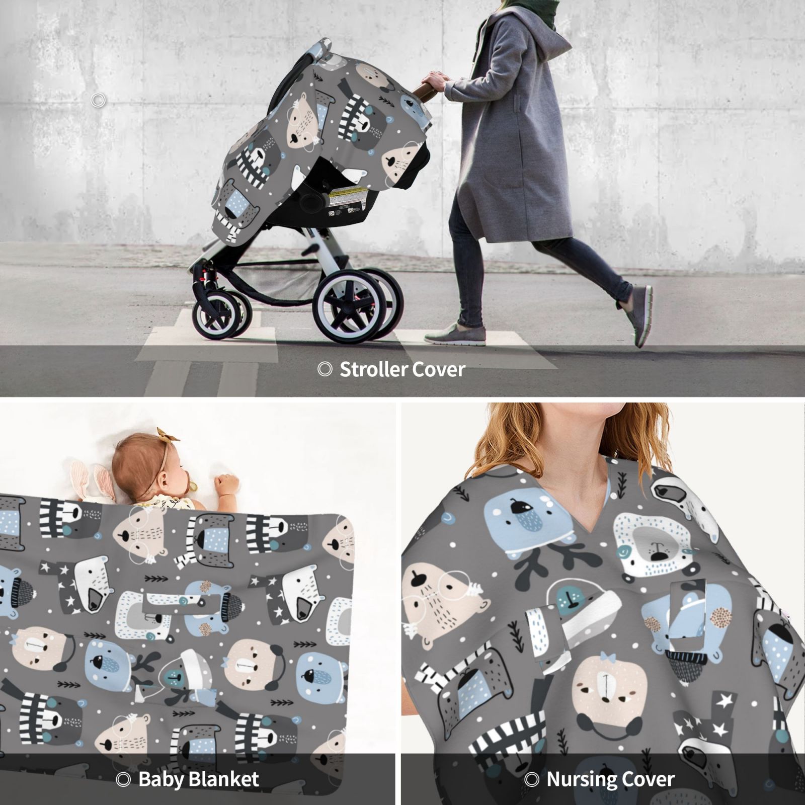 Car Seat Cover Baby - winter Scarf cute beer Breathable Infant Car Seat Cover for Baby Carseat, Lightweight Comfort Baby Essentials Must Haves Newborn Stuff for Girl Boy