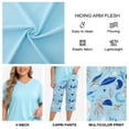 thumbnail image 4 of UNEEI Plus Size Pajamas Set for Women,2 Piece Loungewear Set Floral Sleepwear for Spring Summer Fall,Soft Lightweigh V Neck Short Sleeve Top and Capri Pants, 3XL Light Blue, 4 of 8