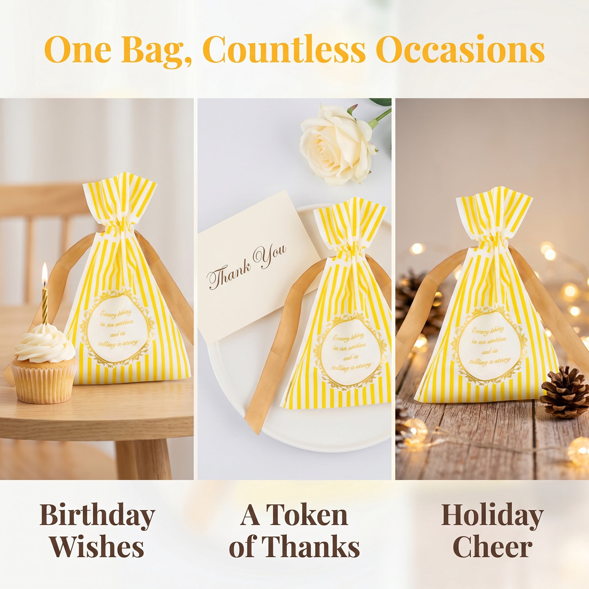 Unique Bargains 10Pcs Multi-Purpose Waterproof Gift Bags with Handles Yellow 4.7" x 6.7"
