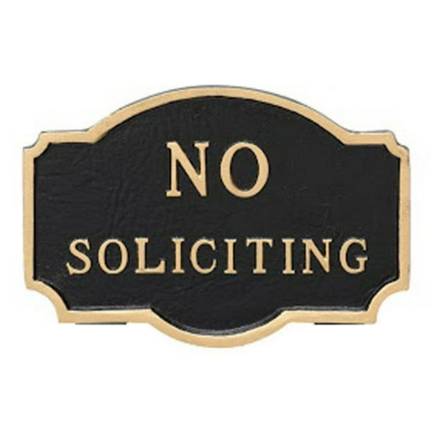 montague metal products petite montague no soliciting statement plaque, black with gold letter, 4.5" x 7.15"