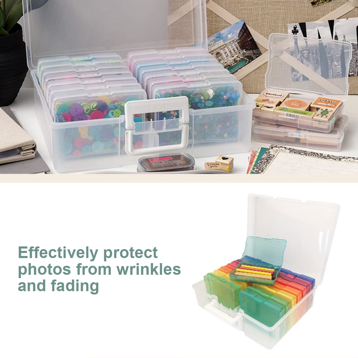 FVIEXE 4 x 6 Photo Storage Box, Clear Photo Organizer Case Holds 1600  Pictures, Plactic Photo Keeper Box with 16 Inner Photo Cases, Large Photo  and