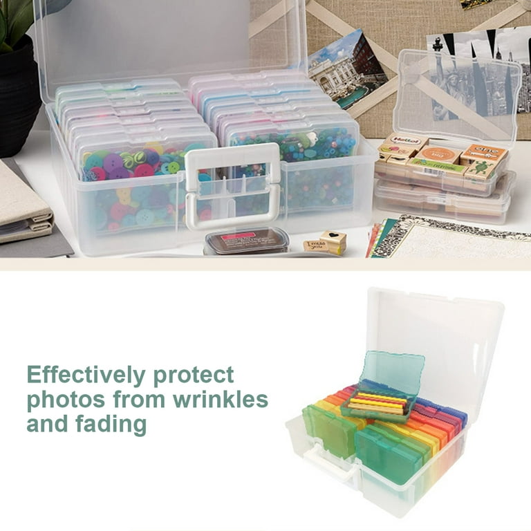 SUNMAIO 4 x 6 Photo Cases and Clear Craft Keeper with Handle - 16 Inner Cases Plastic Storage Container Box (Multi-Colored)
