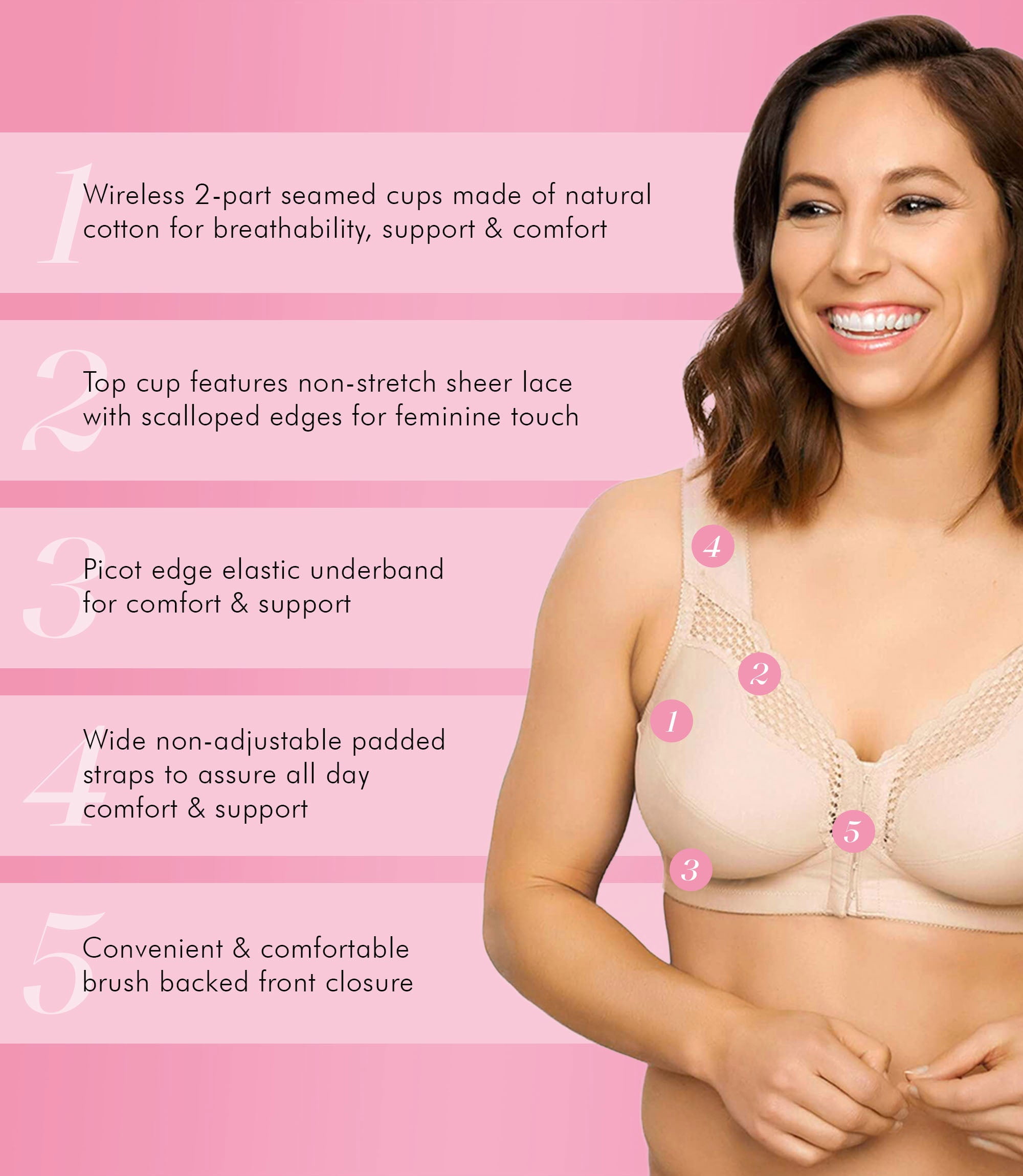 Exquisite Form 5100531 Fully® Wireless Cotton Back & Posture Support Bra with Front Closure & Lace