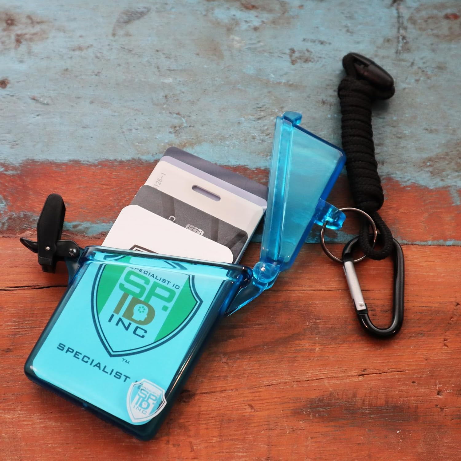 2 Pack - Waterproof ID Badge Holder with Lanyard & Clip - Money Holder for Swimming, Beach or Cruise - Clear Hard Plastic Water Proof Case for Key, Credit Cards & Travel by Specialist ID (Blue)
