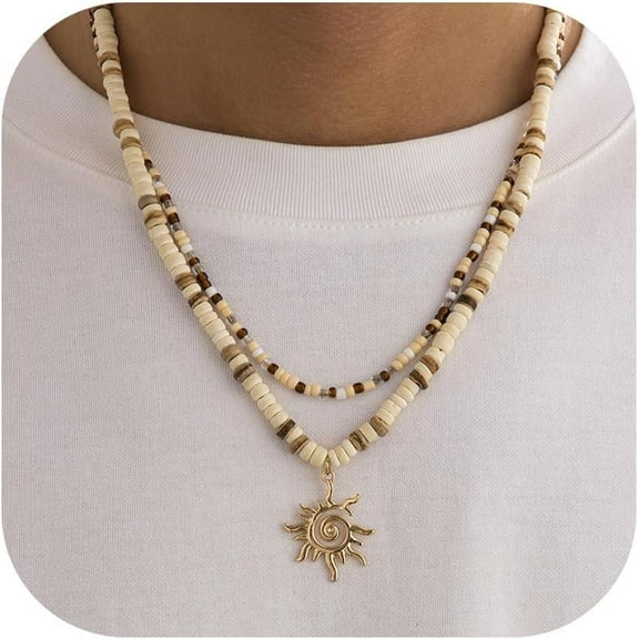 Necklace for Men Puka Shell Necklace Men Summer Surfer Necklaces Beaded Choker Beach Essentials Holiday Jewelry for Vacation Summer Outfits for Man Son Husband