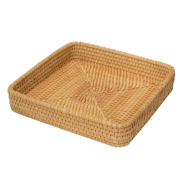 Rattan Bathroom Vanity Tray, Square Large Toilet Tank Tray, Woven Rattan Storage Basket, Rattan Tray for Home Decor and Organization, Countertop Rattan Tray for Living Room Kitchen Office