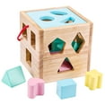 thumbnail image 1 of Bloques de madera para bebés: clasificadores de formas, aprendizaje de geometría, emparejamiento, clasificación, regalos. Azul, 1 of 8