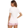 thumbnail image 4 of Defitshape Women's Short Sleeve Shorts Pajama Set 2 Piece Cute Pjs Soft Printed Lounge Set Loungewear Summer Short Cool Comfy Loose Sleepwear White Coffee Small, 4 of 4