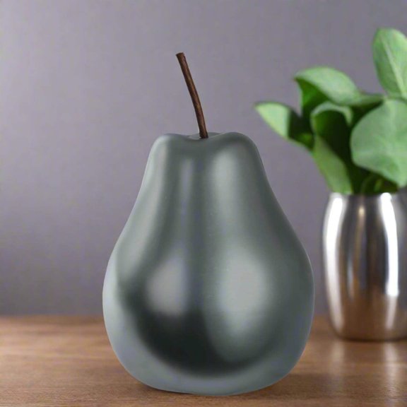 Palia Ceramic Pear Figurine – Decorative Fruit Sculpture, Modern Home Decor Accent, Glossy Finish Tabletop Showpiece for Living Room, Bedroom & Office (Silver)