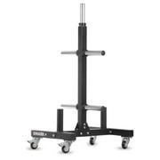 XMark Commercial Olympic Bumper Plate Tree, Vertical Storage Tree, 750 lb Capacity, with Two Bar Holders and Transport Wheels