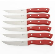 Oster Evansville 14 Piece Stainless Steel Cutlery Set with Red Plastic Handle and Black Rubber Wood Block