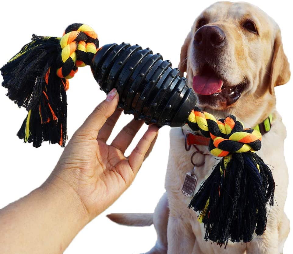 BLUEISLAND Durable Dog Chew Toys for Aggressive Chewer, Combine Ball Rope Dog Toy 13.5 inch Nearly Indestructible Dog Toy with Convex Design for Puppy Small Medium and Large Dog