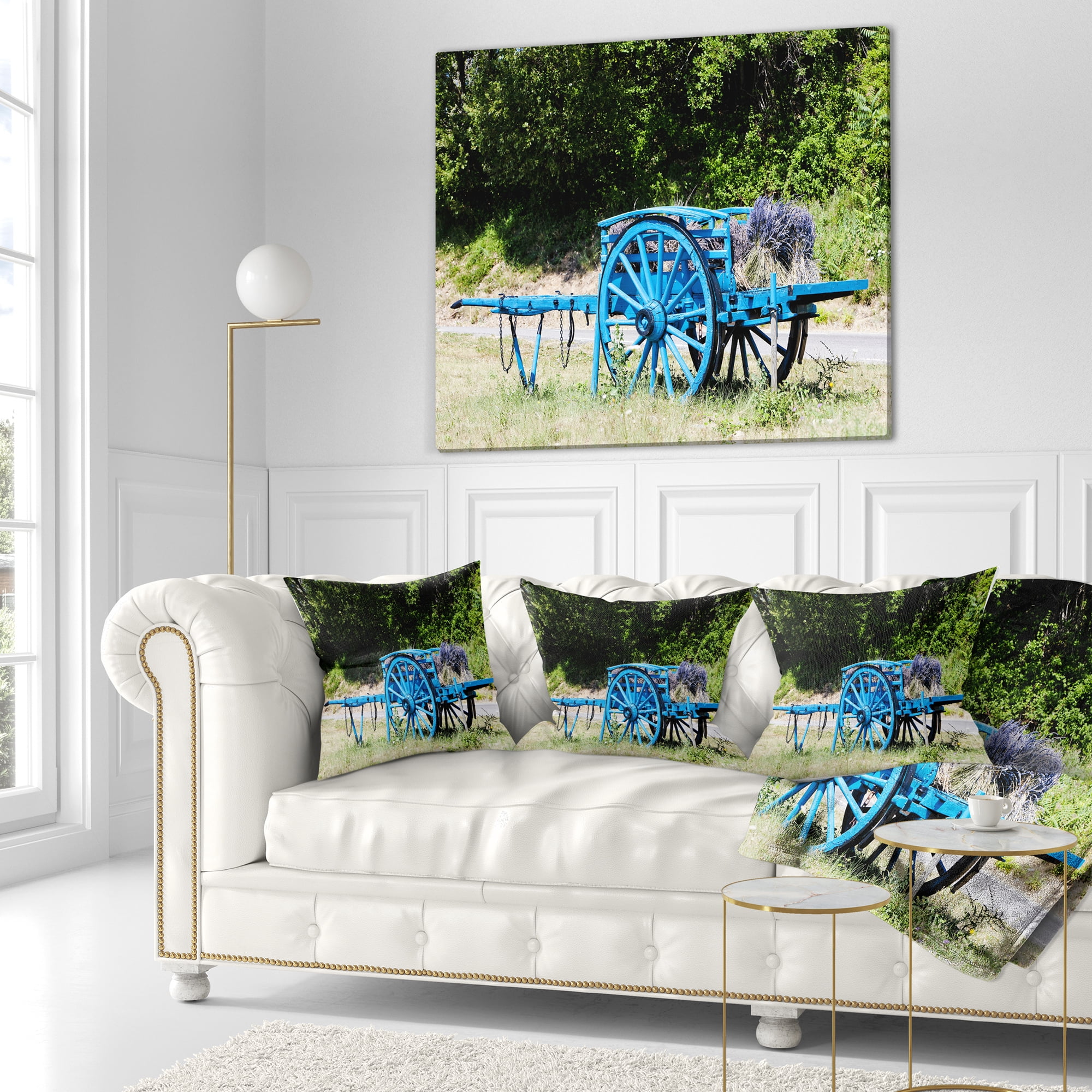 Designart Cart with Lavender in France - Landscape Printed Throw Pillow - 16x16