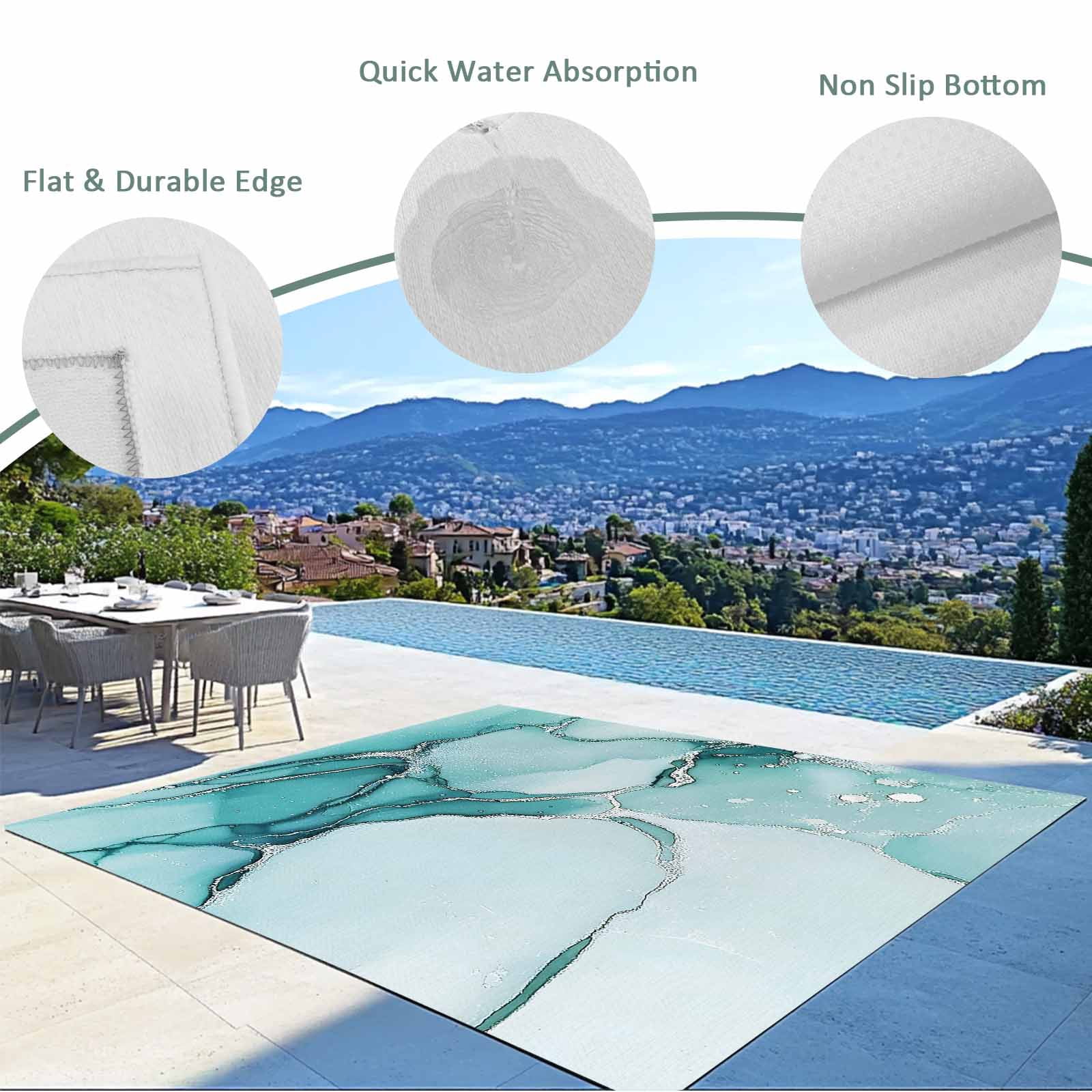 5' x 8' Outdoor Rug, Marble Turquoise Outdoor Washable Rug Large Floor Carpet, Abstract Nature Cracks Silver Wavy Non Shedding Area Rug for Outside Patio RV Porch Deck Balcony Camping Living Room