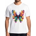 thumbnail image 1 of Camisetas de manga corta con mariposas coloridas para hombre, cuello redondo, flores y acuarela, color negro-S, 1 of 8
