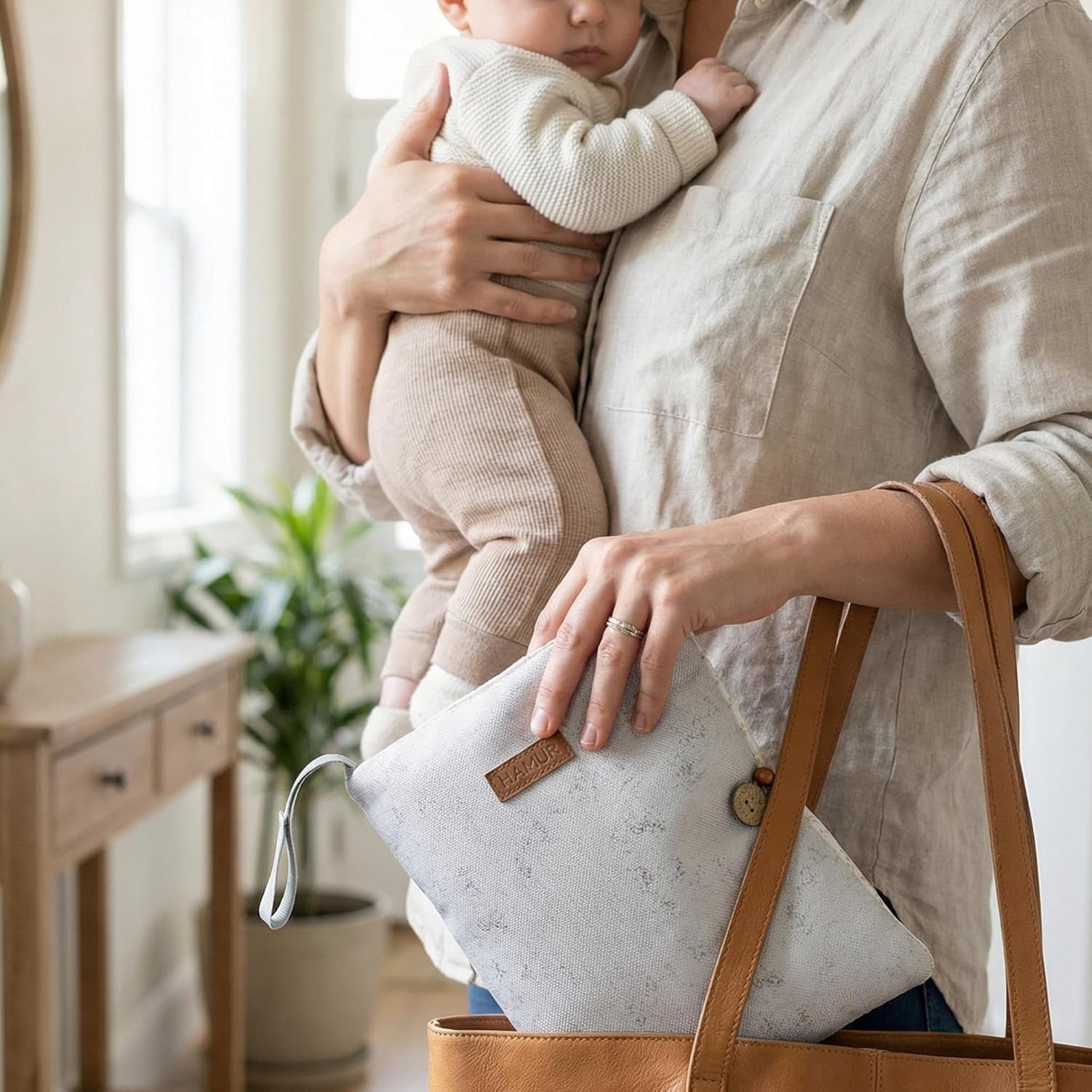 HAMUR Baby Diaper Bag Organizer – Compact & Foldable Stroller Pouch for Newborn Essentials | Travel-Friendly | Fits Boys & Girls (Solid Grey)