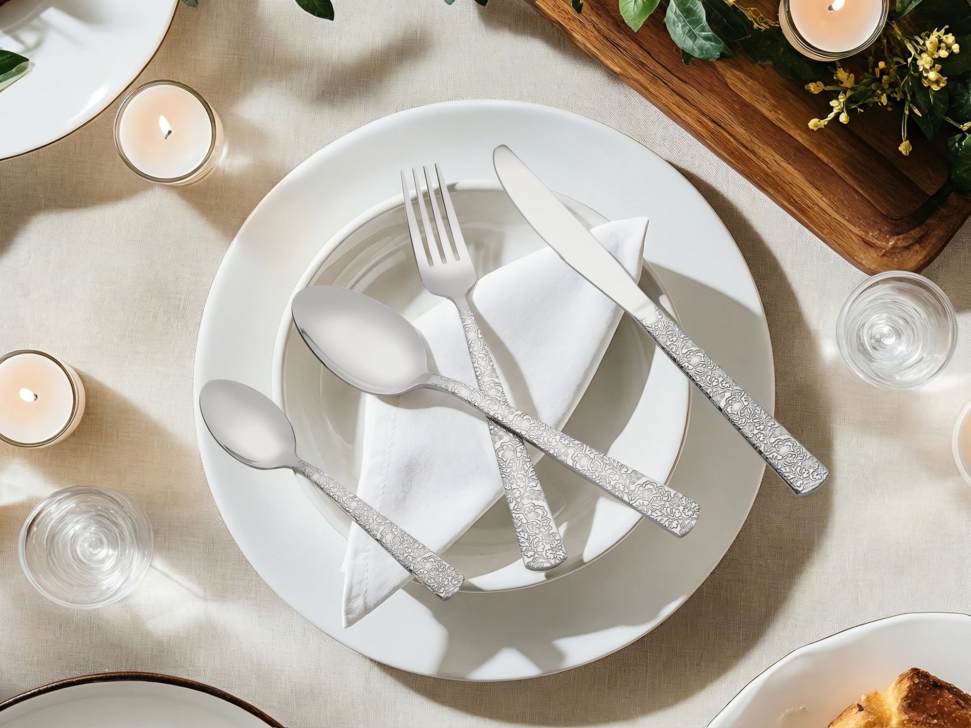 Unique Bargains Stainless Steel Floral Flatware Set for Multiple Uses Silver 4pcs