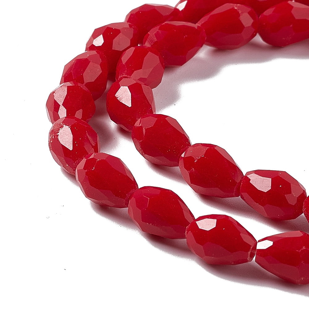 10strands Faceted Glass Beads Strands Teardrop Red 12x8~9mm Hole: 1.2mm about 57pcs/strand 23.74''(60.3cm)