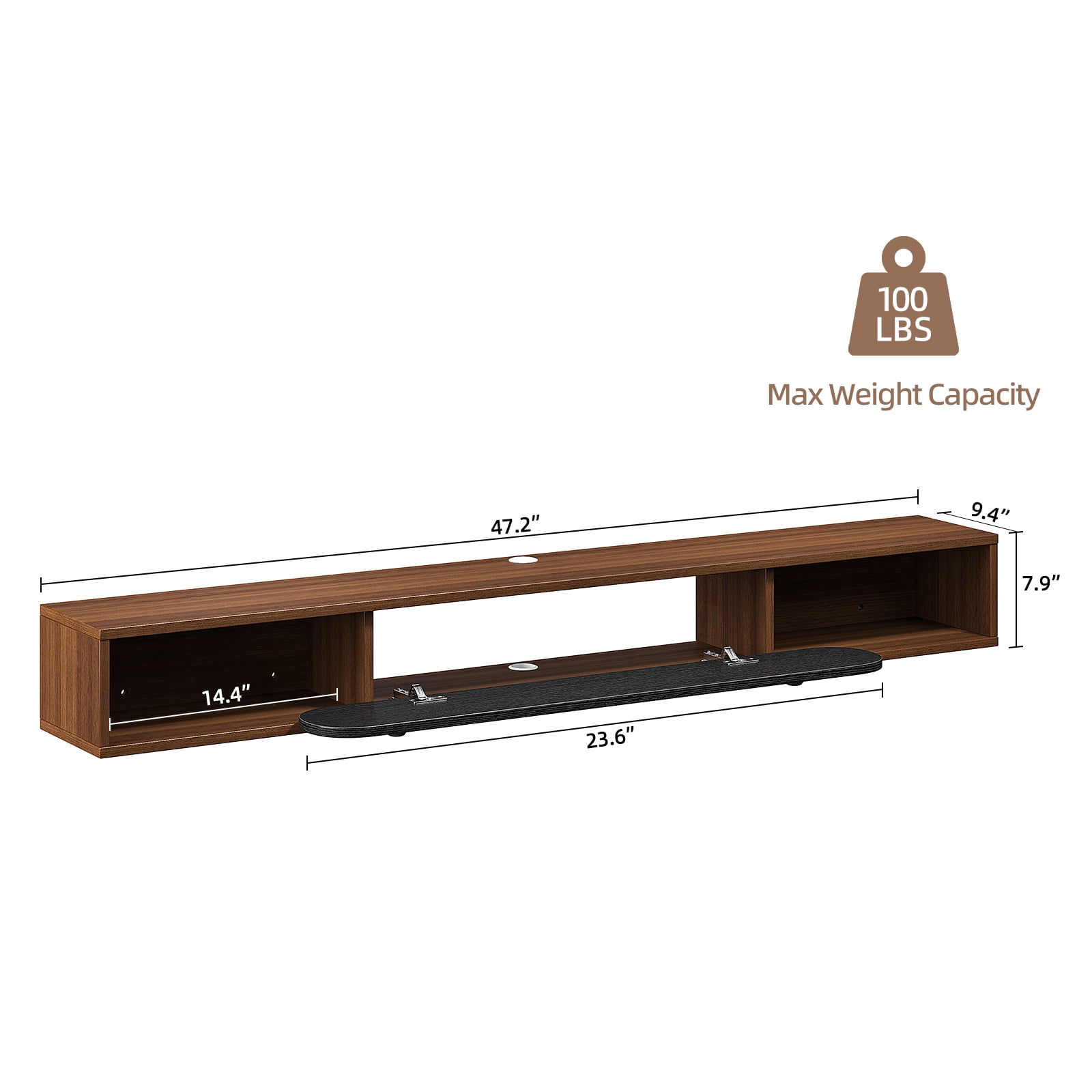FloatiCasa 47" Wood Grain Floating TV Stand Wall-Mounted Entertainment Center for TVs up to 50" Floating Media Console