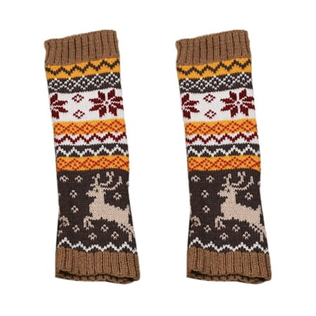 

Cuteam 1 Pair Women Arm Warmer Deer Snowflake Knitted Autumn Winter Thick Warm Oversleeve Gloves for Christmas
