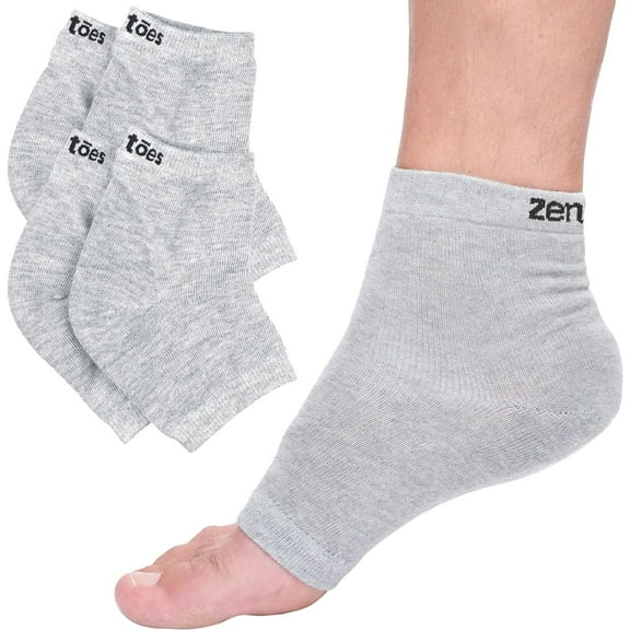 ZenToes Moisturizing Heel Socks for Women – 2 Pairs Gel Lined Toeless Spa Socks to Heal and Treat Dry, Cracked Heels While You Sleep (Cotton, Gray)