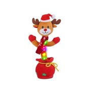 Fresh Fab Finds FFF-Elk-GPCT3730 Kid Electric Dance Toy Christmas Snowman Senior Penguin Interactive Sing Song Whirling Mimicking Recording Light Up Plush Toy - Elk