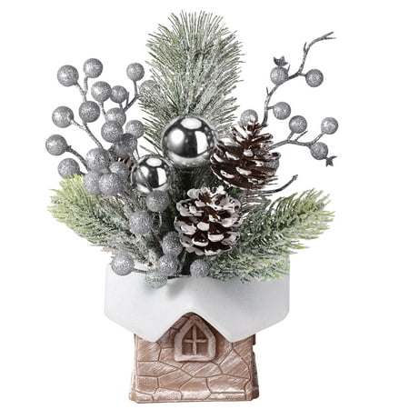 Ayieyill Small Christmas Tree, Artificial Mini Tabletop Christmas Decorations with Christmas Ornaments, for Home Party Thankgivings Christmas Decor Indoor, Silver