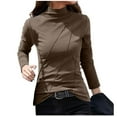 thumbnail image 1 of FAIWAD Women's Long Sleeved Bottom Tops Stand-Up Collar Slim Stretch Solid Color Spring Top, 1 of 7