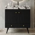 thumbnail image 2 of 30" Waterproof Wood Bathroom Organizer, Space-Saving Freestanding Cabinet with Marble Top, Retro Bathroom Vanity with Ceramic Sink for Bathroom, Black,Gold,White, 2 of 9