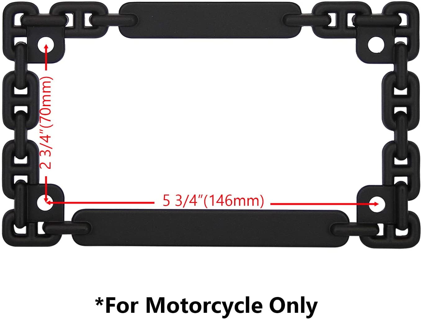 TC Sportline LPF252-BK 3D Chain Style Zinc Metal Matte Black Finished Motorcycle License Plate Frame 