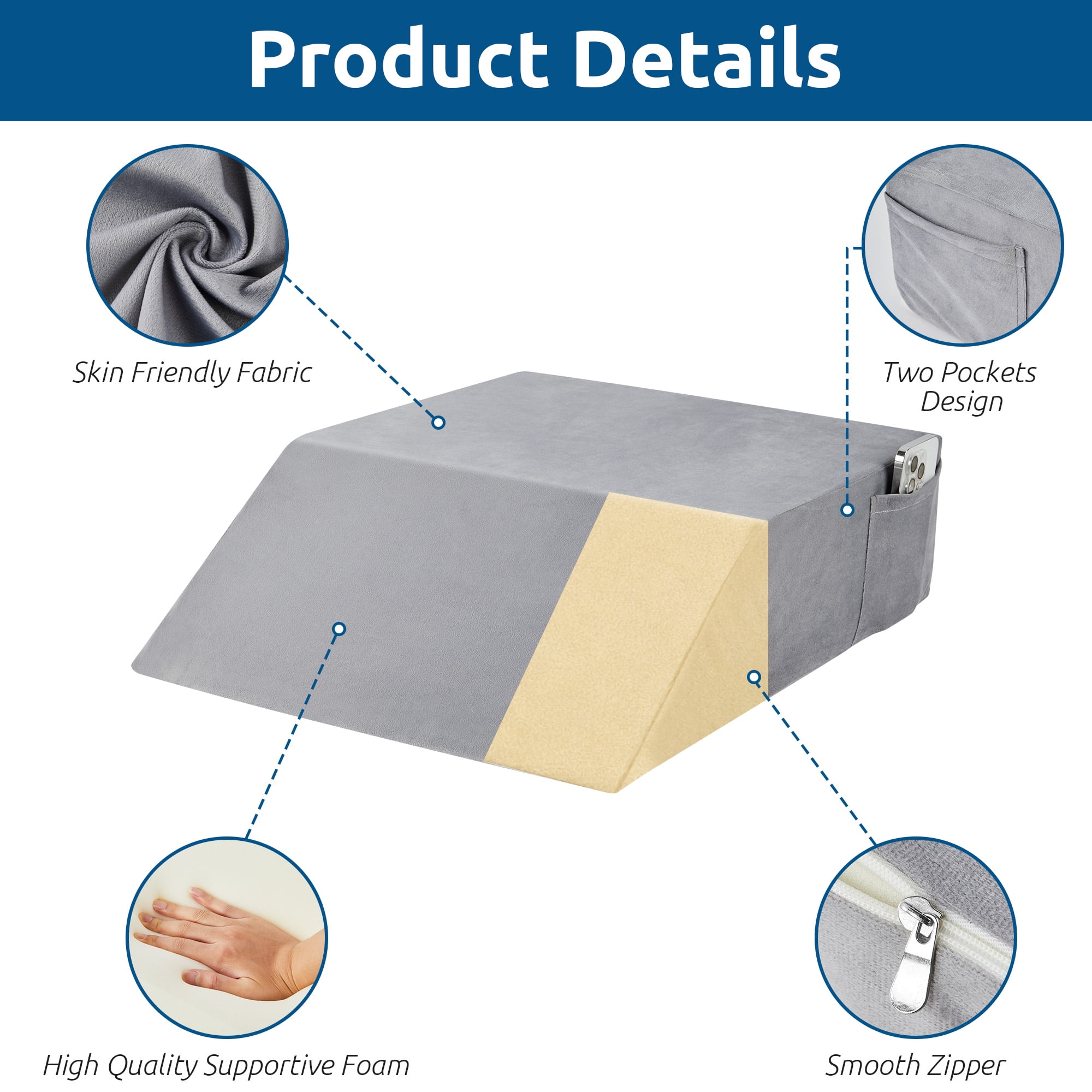WANALIT Wedge Pillows for Post Surgery Recovery, Leg Wedge Pillow for Knee Elevation, Back & Hip Pain Relief, Leg & Ankle Swelling (Grey, Flannelette)