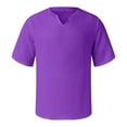 thumbnail image 4 of Men's Solid Color Pleated Quarter Sleeve Top Men's Retro V-Neck Top6XL, 4 of 5
