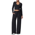 thumbnail image 3 of Women's Soft Fabric Activewear Set Mid Rise Tummy Smoothing with Elastic Waist Functional Side Pockets Perfect for Yoga Gym Workouts or Outdoor Running Versatile JASKFLY Black L, 3 of 6