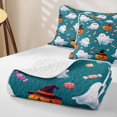 thumbnail image 4 of Manfei Kawaii Watercolor Ghost Quilt King for Boys Girls, Teal Halloween Pumpkin Candy King Coverlet Set, 4 of 7