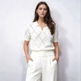 thumbnail image 5 of Women'S Short Sleeve Po-Lo Sweater Knit V Neck Pullover Shirt Summer Top White L, 5 of 9
